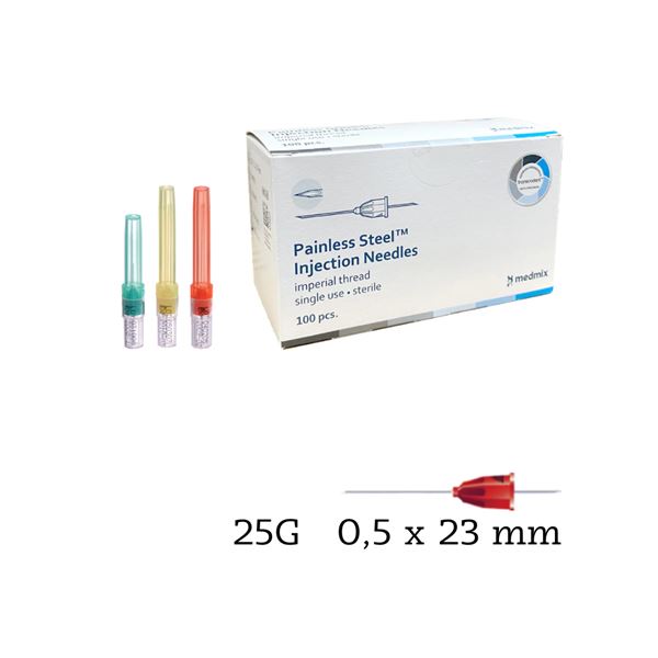 Transcoject jehly Painless Steel G25, 0,5x23 mm, 100ks (červené)