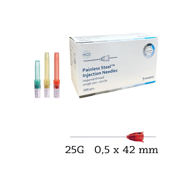 Transcoject jehly Painless Steel G25, 0,5x42 mm, 100ks (červené)