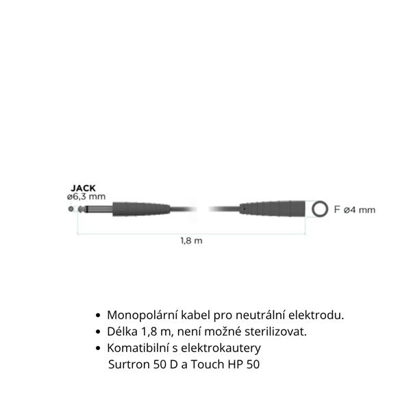Elektrokauter Surtron 50D - jen kabel pro neutrální elektrodu