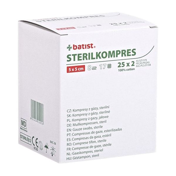 Komprese z gázy sterilní 5 x 5cm, 25x 2ks