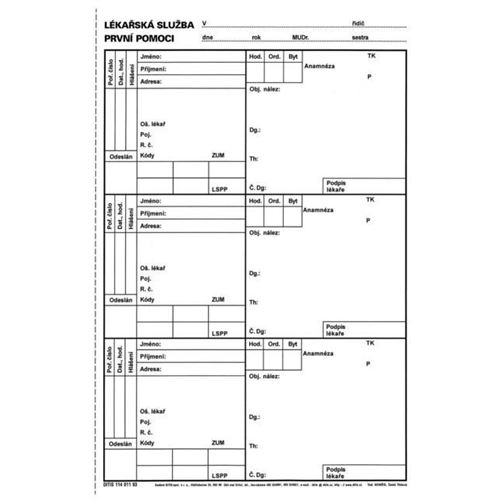 Kniha lékařské služby první pomoci průpisová