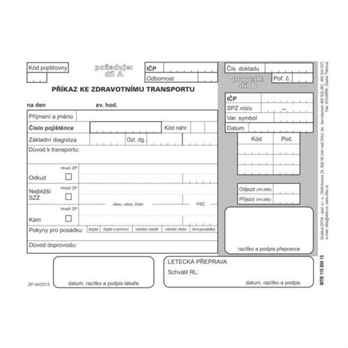 Příkaz ke  zdravotnímu transportu 2x 50 listů